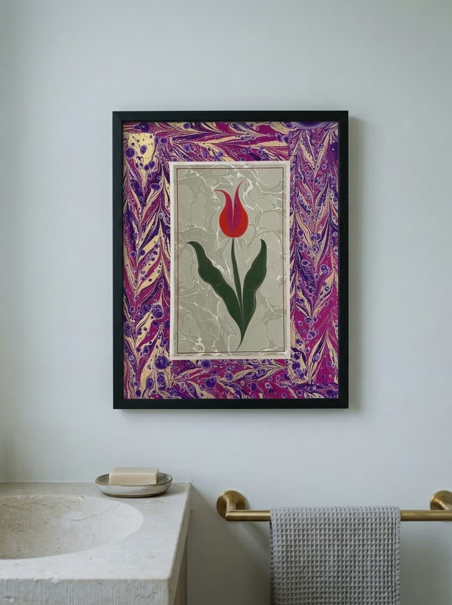 Gerahmt · Rote Lale in Magenta & Gold