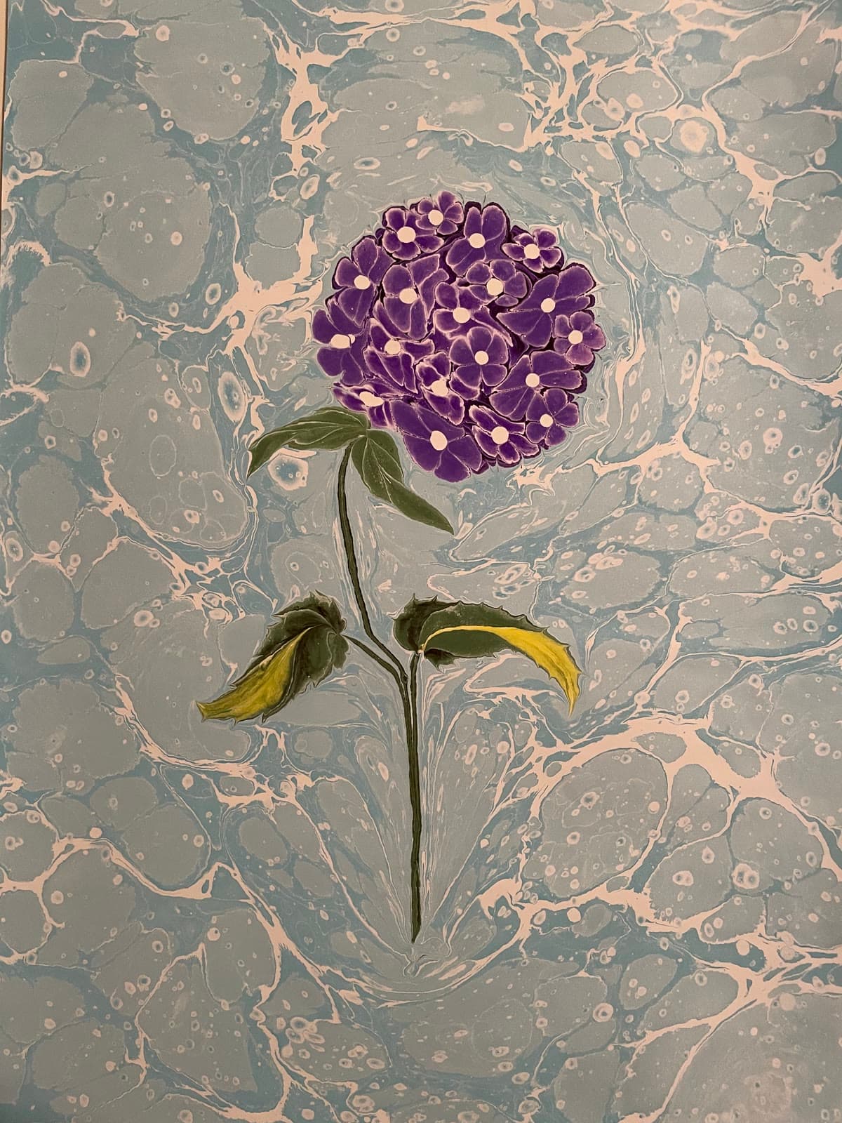 Hydrangea in Violet — ebru on paper