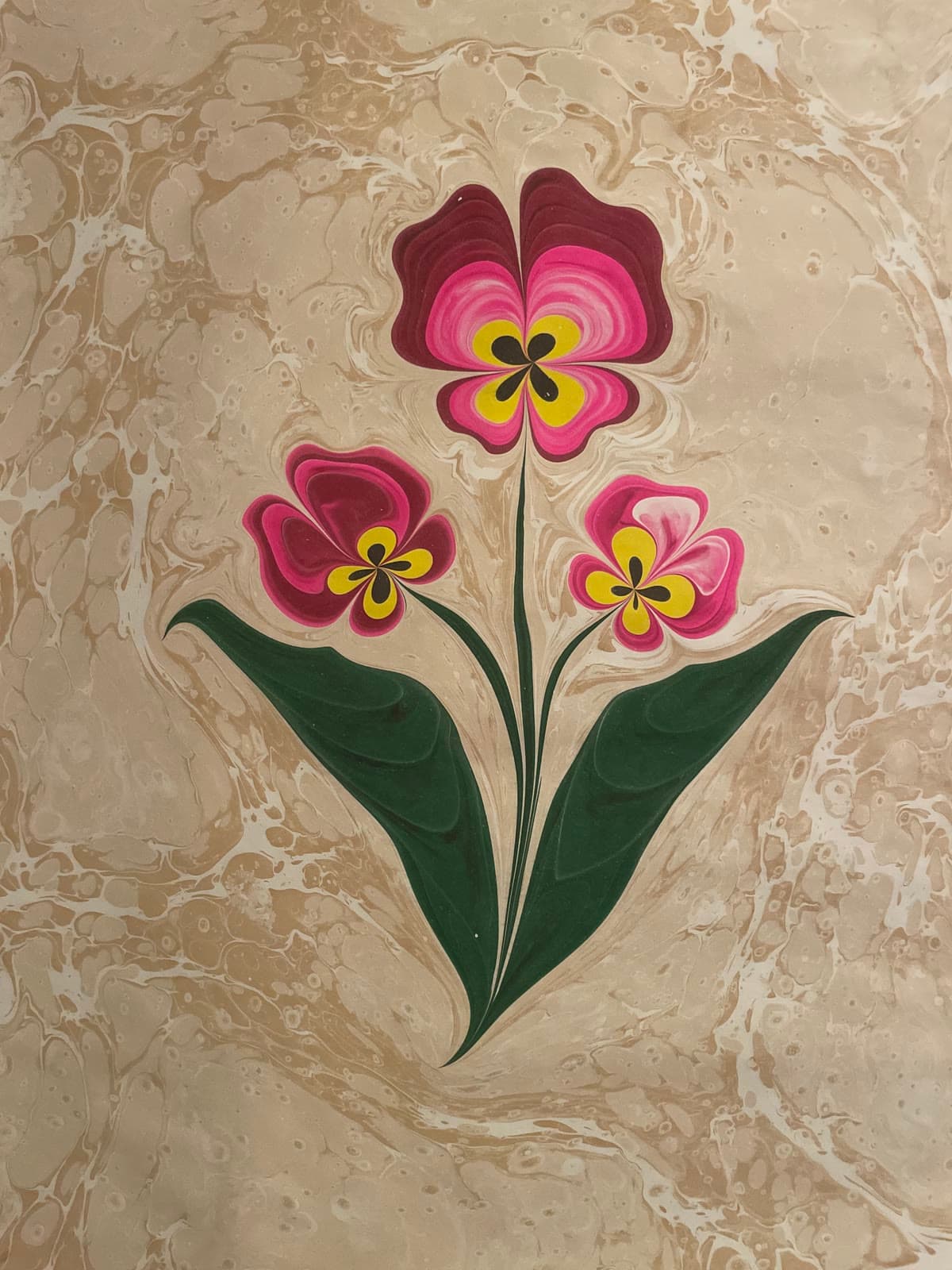 Three Pansies in Pink — ebru on paper