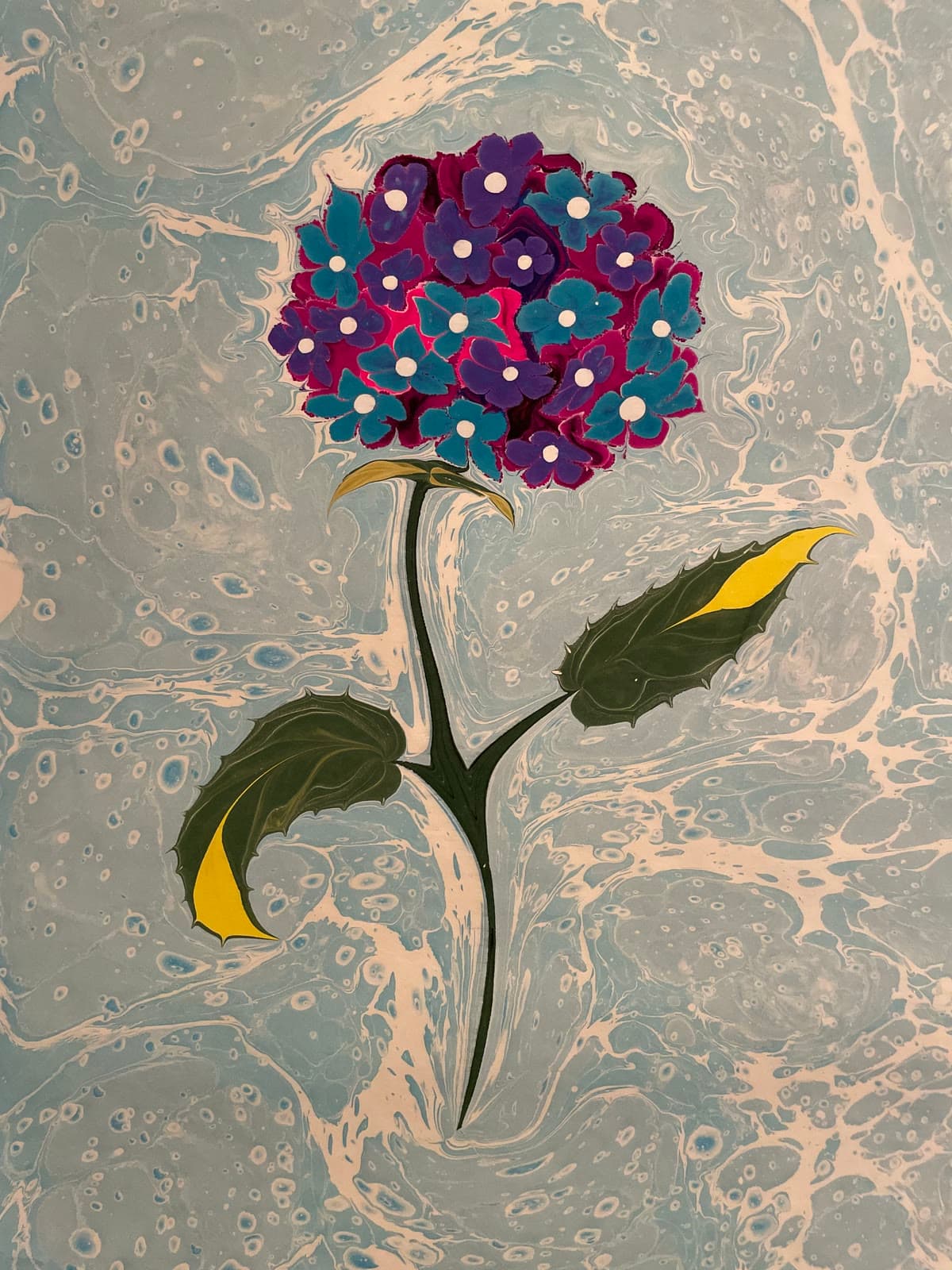 Hortensie mit gelbem Blatt