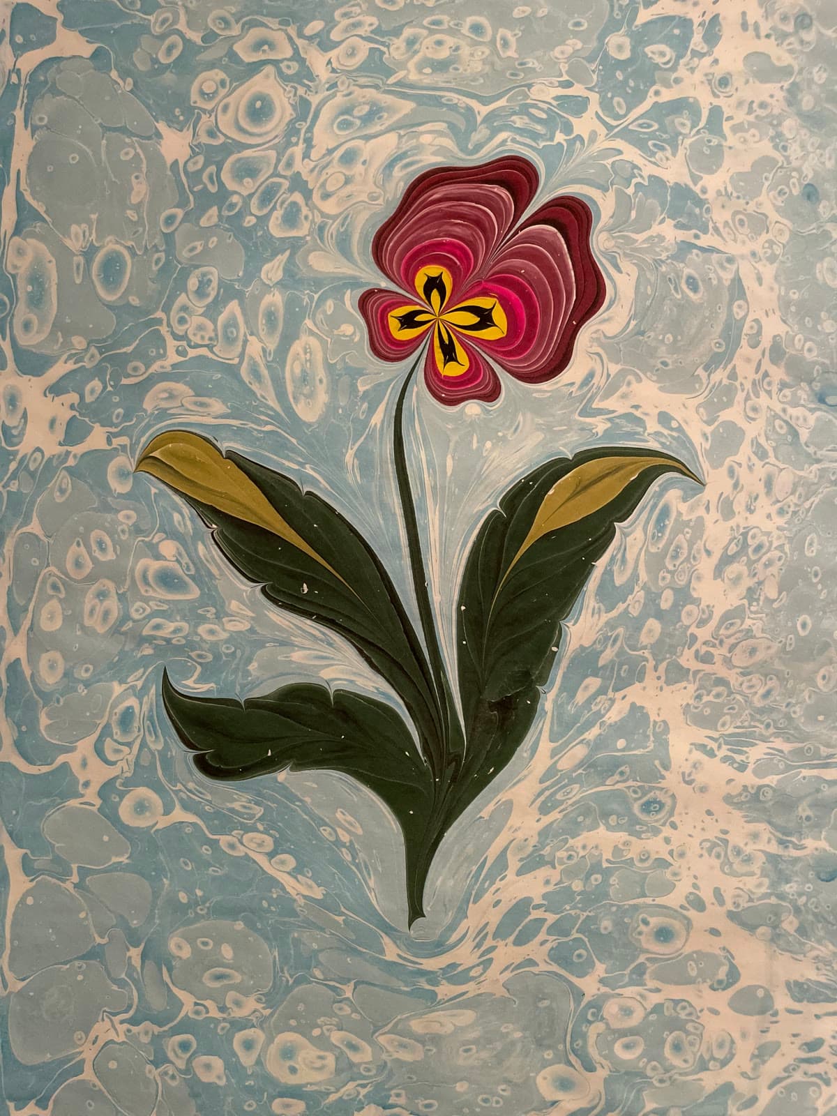 Pansy in Crimson — ebru on paper